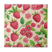 Summer Raspberry Garden Botanical Fruit Pattern Fliese (Vorderseite)