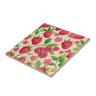 Summer Raspberry Garden Botanical Fruit Pattern Fliese