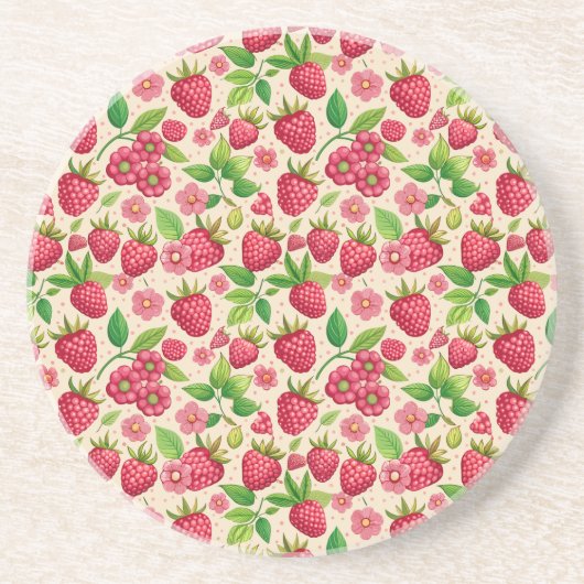 Summer Raspberry Garden Botanical Fruit Pattern Getränkeuntersetzer (Vorne)