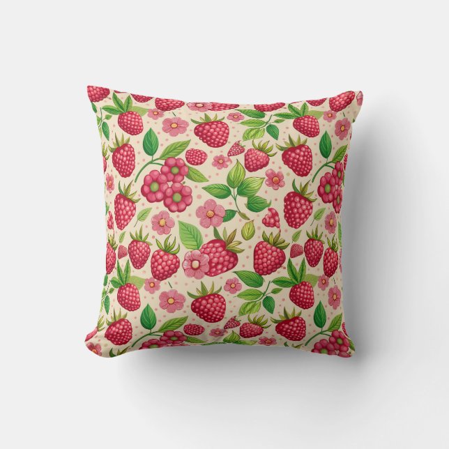 Summer Raspberry Garden Botanical Fruit Pattern Kissen (Vorderseite)