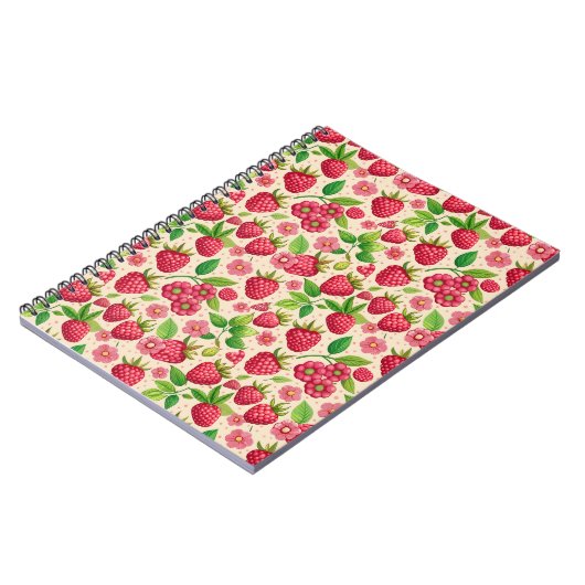 Summer Raspberry Garden Botanical Fruit Pattern Notizblock (Linke Seite)