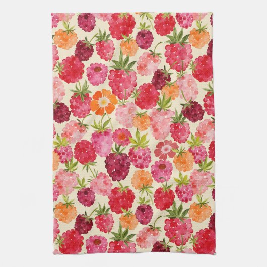 Summer Raspberry Watercolor Coquette Geschirrtuch (Vertikal)