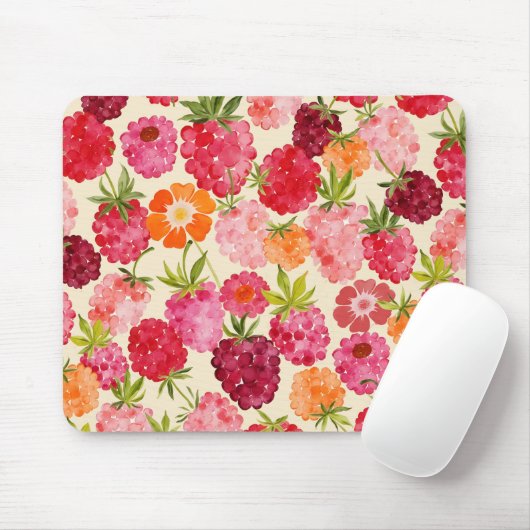 Summer Raspberry Watercolor Coquette Mousepad (Mit Mouse)