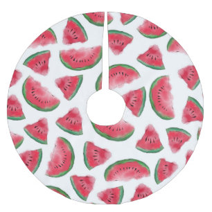 Summer Red Green Watermelon Wasserfarbenes Muster Polyester Weihnachtsbaumdecke