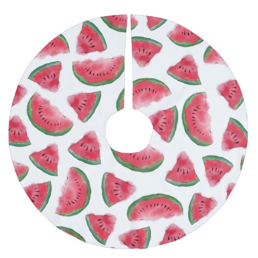 Summer Red Green Watermelon Wasserfarbenes Muster Polyester Weihnachtsbaumdecke (Vorderseite)