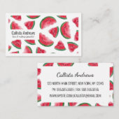 Summer Red Green Watermelon Wasserfarbenes Muster Visitenkarte (Vorne/Hinten)