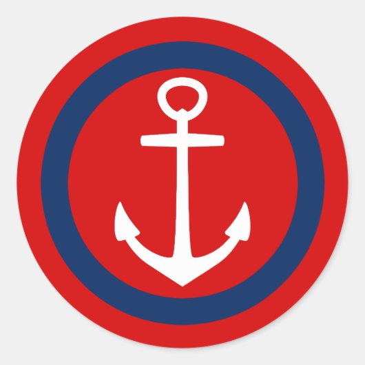 Summer Red Navy Blue und White Anchor Runder Aufkleber (Vorderseite)
