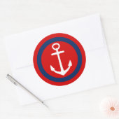 Summer Red Navy Blue und White Anchor Runder Aufkleber (Umschlag)