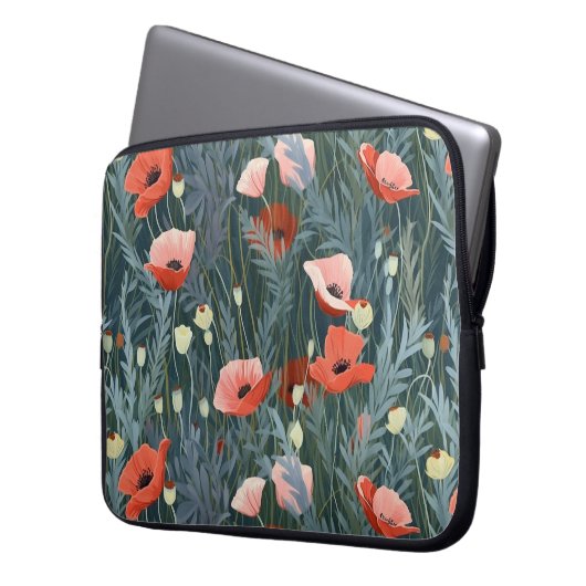Summer Red Poppy Meadow Laptopschutzhülle (Vorderseite Links)