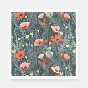 Summer Red Poppy Meadow Serviette