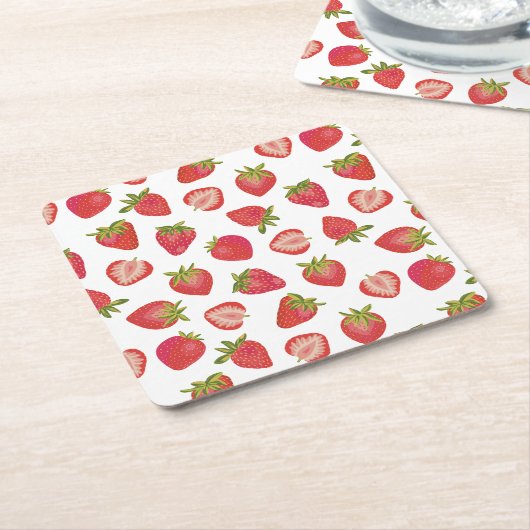 Summer Red Strawberry Pattern Rechteckiger Pappuntersetzer (angewinkelt)