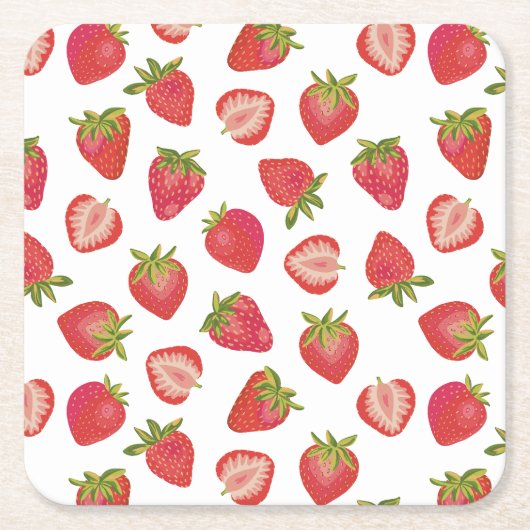 Summer Red Strawberry Pattern Rechteckiger Pappuntersetzer (Vorderseite)