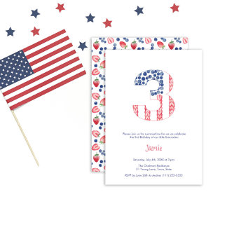 Summer Red White Blue Garden 3. Geburtstag Party Einladung