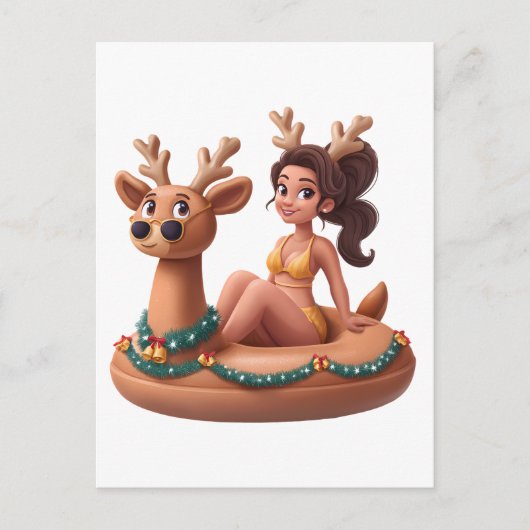 Summer Rentier Holiday Fun Pool Party Design Postkarte (Vorderseite)