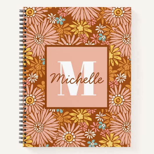 Summer Retro Blume | Monogram-Notebook Notizblock (Vorderseite)