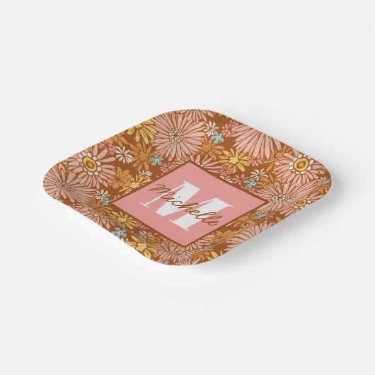 Summer Retro Blume | Monogram Paper-Teller Pappteller (Gewinkelt)
