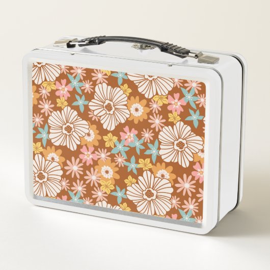 Summer Retro Blume | Monogramm Lunch Box (Rückseite)