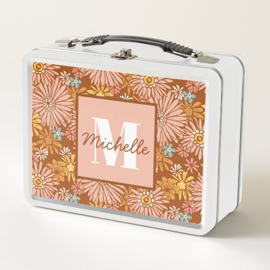 Summer Retro Blume | Monogramm Lunch Box (Vorderseite)