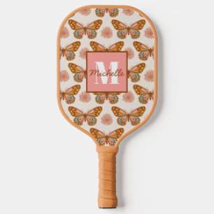 Summer Retro Butterfly   Monogramm Pickleball Schläger