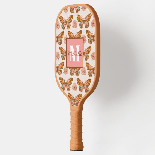 Summer Retro Butterfly | Monogramm Pickleball Schläger (Links)