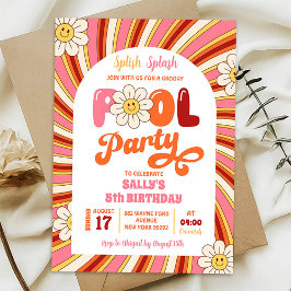 Summer Retro Groovy Daisy Pool Party Geburtstag Einladung