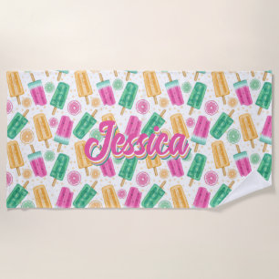 Summer Retro Pastel Ice Creme Muster Personalisier Strandtuch