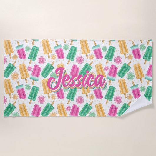 Summer Retro Pastel Ice Creme Muster Personalisier Strandtuch (Vorderseite)