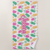 Summer Retro Pastel Ice Creme Muster Personalisier Strandtuch (Vorderseite)