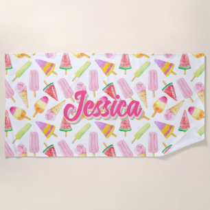 Summer Retro Pastel Ice Creme Muster Personalisier Strandtuch