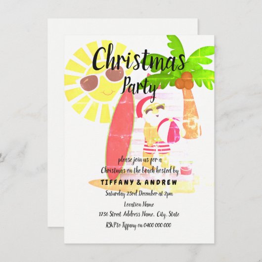 Summer Retro Weihnachts Party Weihnachtsmann einla Einladung (Vorne/Hinten)
