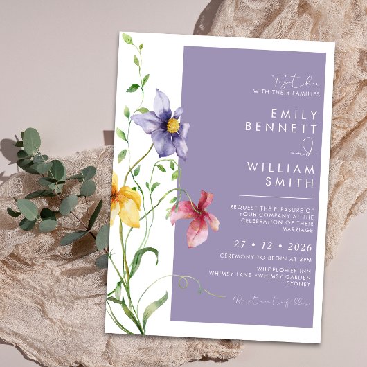 Summer Romantic Floral Meadow Stylish Wedding Einladung