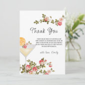 Summer Rose Brunch Bubbly Champagner Baby Dusche Dankeskarte (Stehend Vorderseite)