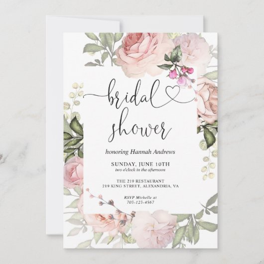 Summer Rose Garden Pink Bridal Dusche Einladung (Vorderseite)