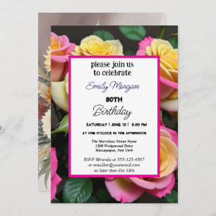 Summer Rose Garden Pink Flora 80. Geburtstag Einladung