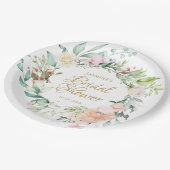 Summer Rose Watercolor Gold Script Brautparty Pappteller (Schrägansicht)