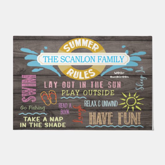Summer Rules Personalized Mat, Pool Family Fußmatte (Vorderseite)