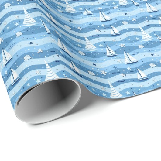 Summer Sailboats Beach Nautical Gift Wrapping Wrap Geschenkpapier (Rolleneckpunkt)