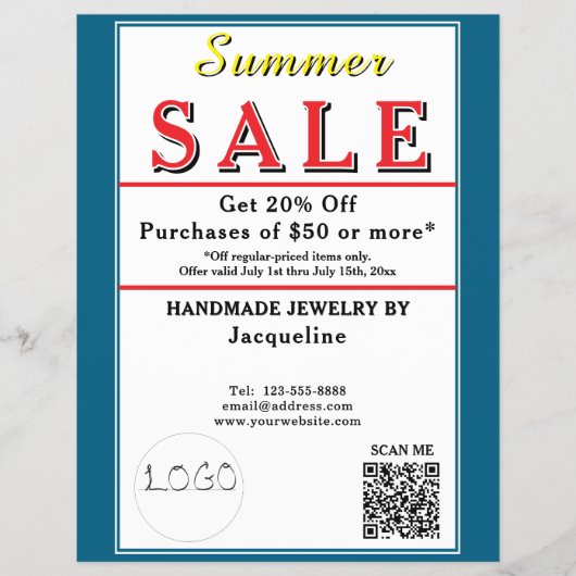 Summer Sale Blue White Heart Flyer (Vorne)