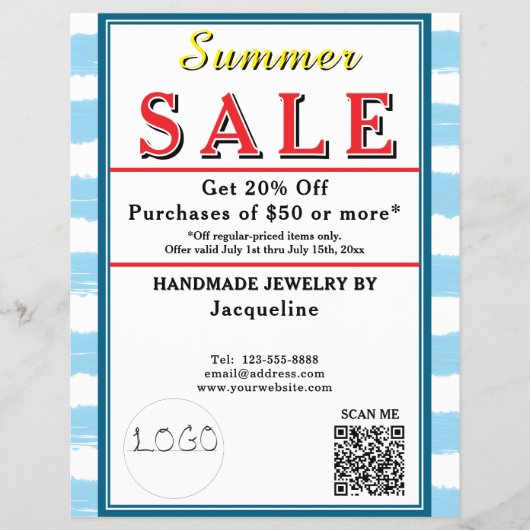 Summer Sale Blue White Watercolor Red Heart Flyer (Vorne)