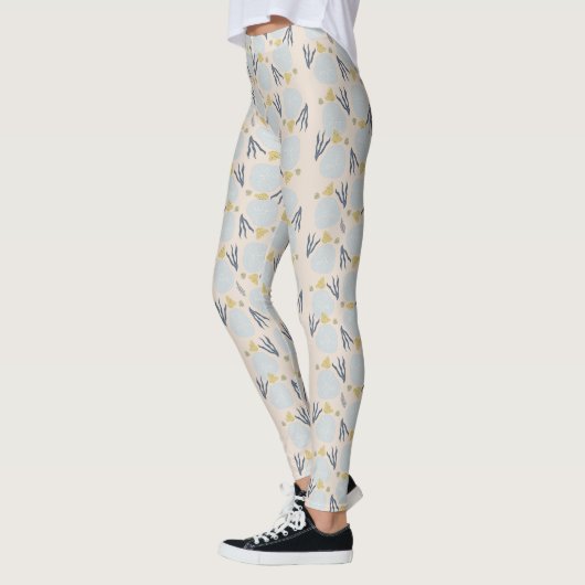 Summer Sand Dollar Botanical Beach Pattern Legieru Leggings (Links)