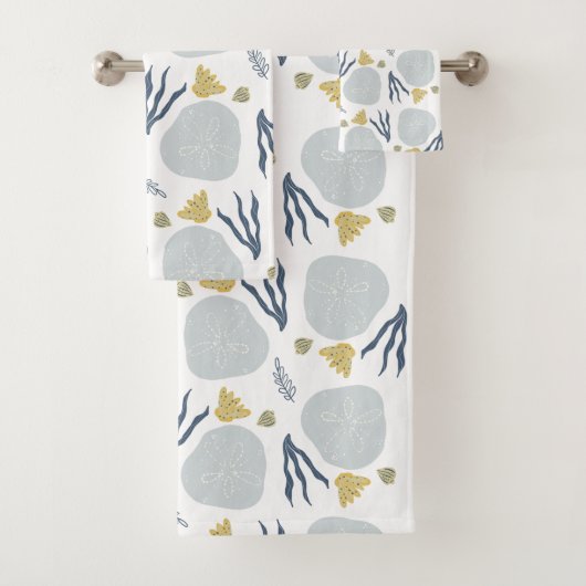 Summer Sand Dollar Seashells Beach Pattern Badhandtuch Set (Insitu)