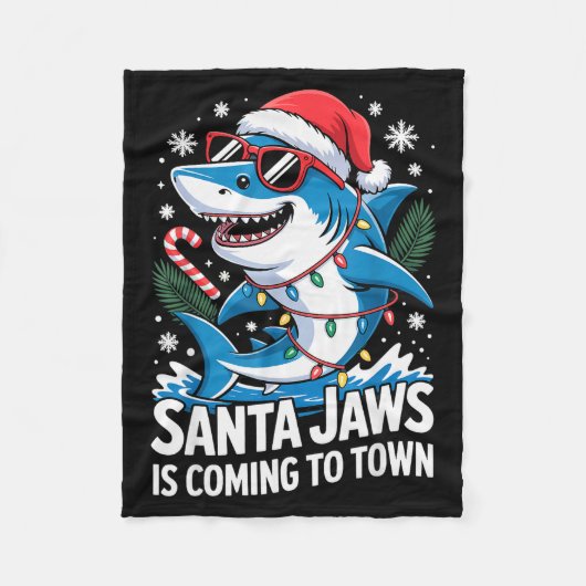 Summer Santa Jaws Vacation Christmas In July Shark Fleecedecke (Vorderseite)
