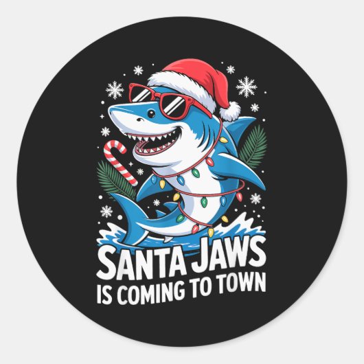 Summer Santa Jaws Vacation Christmas In July Shark Runder Aufkleber (Vorderseite)