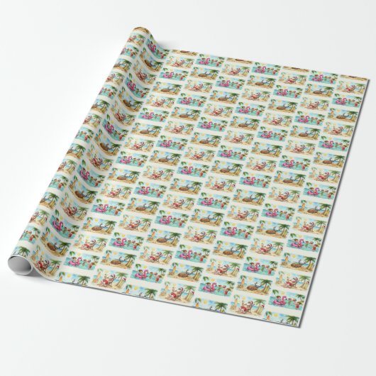 Summer Santa Wrapping Paper – Tropical Christmas B Geschenkpapier (Ungerollt)