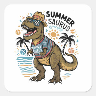 Summer Saurus T-Rex Svg, Dinosaur Svg, Quadratischer Aufkleber