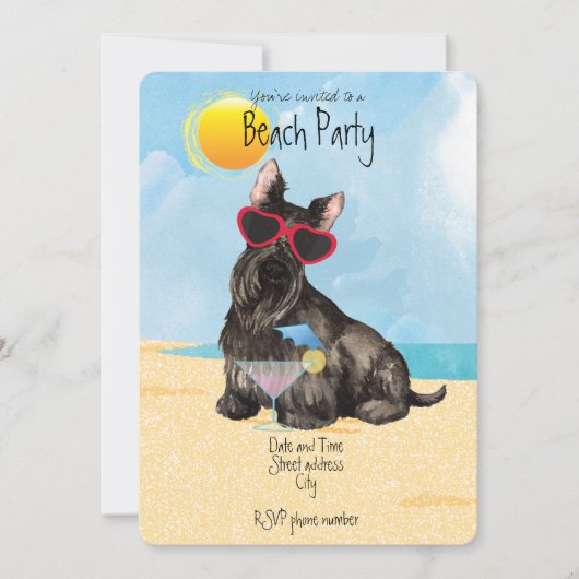 Summer Scottish Terrier Beach Party Einladung (Vorderseite)