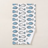 Summer Sea Blue White Fishing Patches Badhandtuch Set (Handtuch)