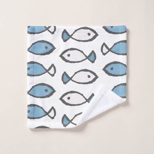 Summer Sea Blue White Fishing Patches Badhandtuch Set (Waschlappen)