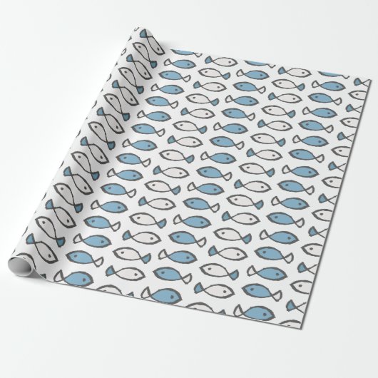 Summer Sea Blue White Fishing Patches Geschenkpapier (Ungerollt)