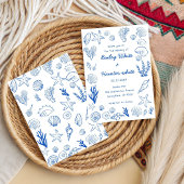 Summer Seashells Frame Beach Wedding Blue  Einladung